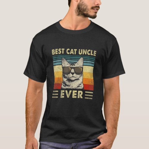 Best Cat Uncle Ever Vintage Retro Cat Dad Father D T_Shirt
