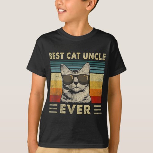 Best Cat Uncle Ever Vintage Retro Cat Dad Father D T_Shirt