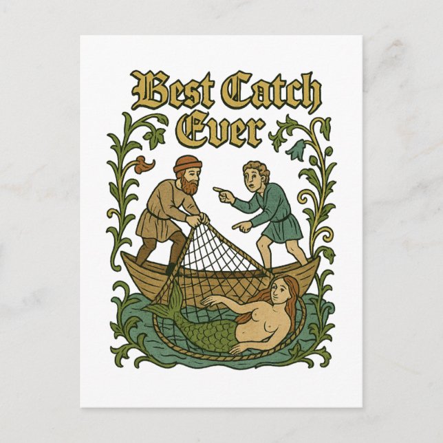 Best Catch Ever – Fishing Tales Medieval Meme Postcard (Front)