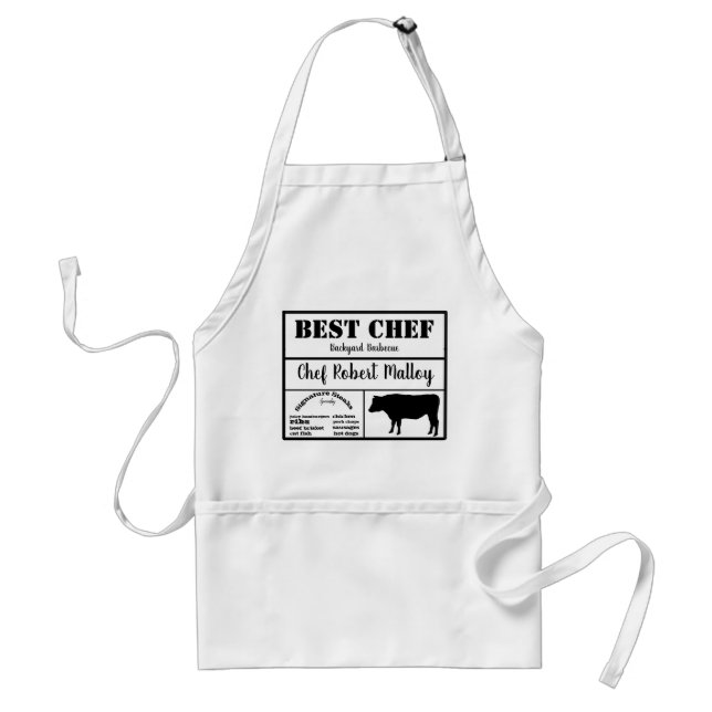 Best Chef Barbecue Text Steer Silhouette Black Adult Apron (Front)