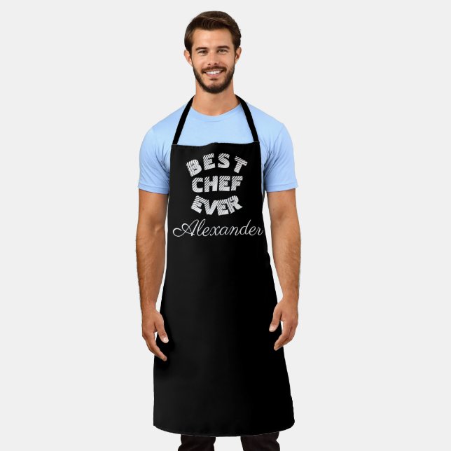 Best Chef Ever Elegant Black White Name Modern Apr Apron (Worn)
