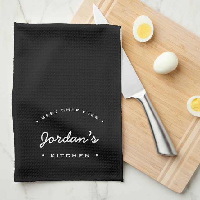 Best Chef ever simple black white Personalized  Kitchen Towel (Quarter Fold)