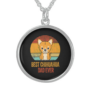 Best Chihuahua Dad Ever Vintage Distressed Sterling Silver Necklace
