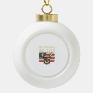 Best Chihuahua Dad Ever Vintage Patriotic Dog Desi Ceramic Ball Christmas Ornament
