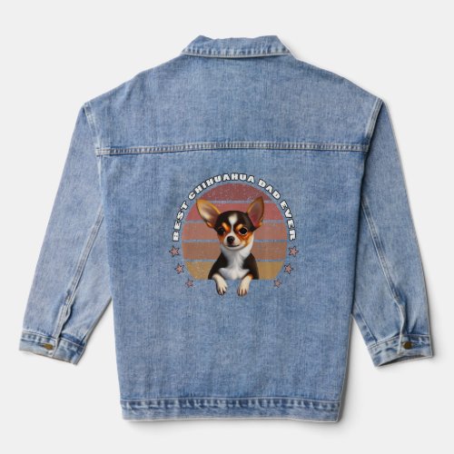 Best Chihuahua Dad Ever Vintage Sunset Chiwawa Dog Denim Jacket