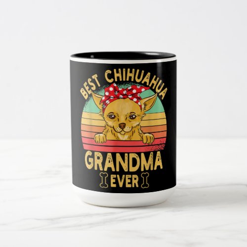 Best Chihuahua Grandma Ever Retro Vintage Dog love Two_Tone Coffee Mug