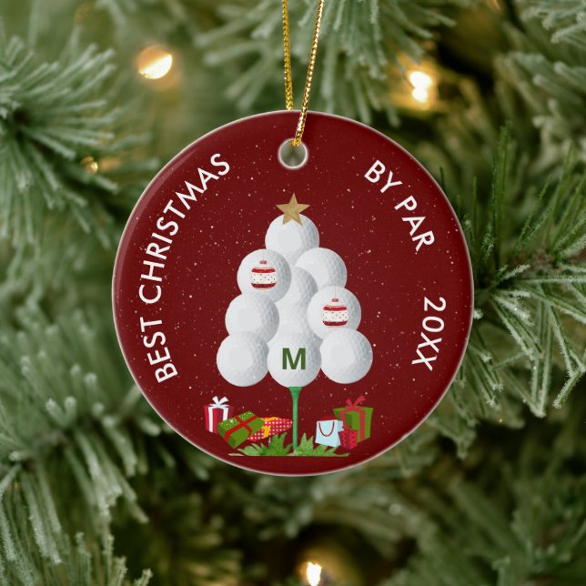 Best Christmas by Par Golf Ball Tree Initial Year Ceramic Ornament (Tree)