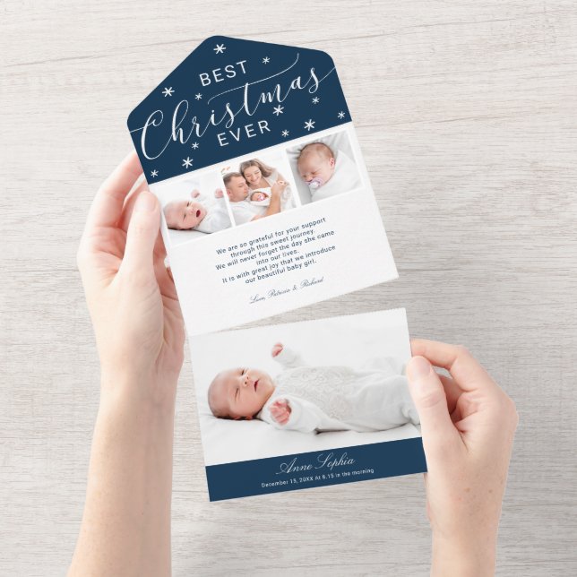 Best Christmas Ever 4 Photos Birth Announcement (Tearaway)