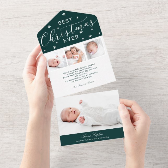 Best Christmas Ever 4 Photos Birth Announcement (Tearaway)