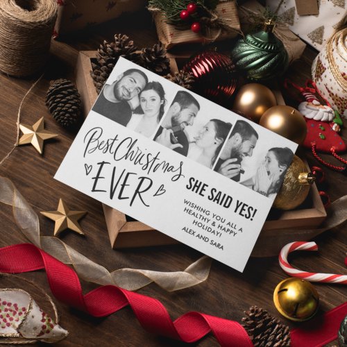 Best Christmas Ever Engagement Three Photo  Holiday Card