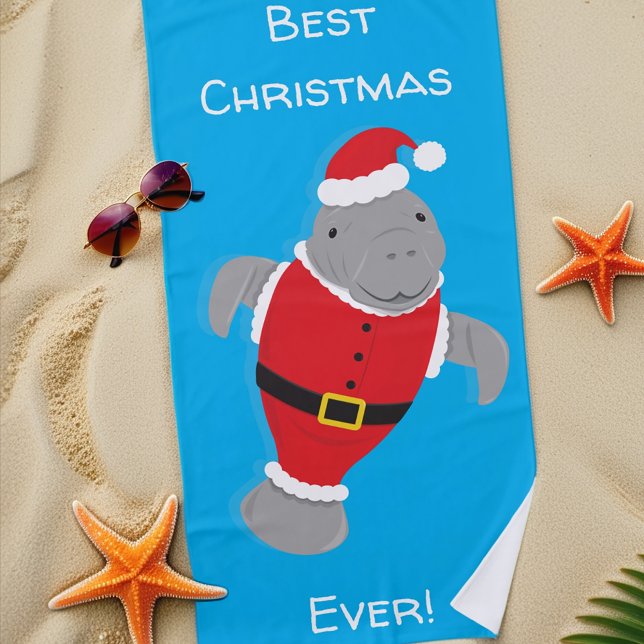Best Christmas Ever Santa Manatee Christmas Beach Towel (Make Christmas a day at the beach by gifting this fun beach towel!)