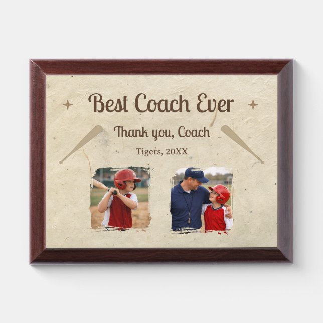 Best Coach Ever 2 Photo Coach Gift Keepsake Award Plaque (Horizontal)