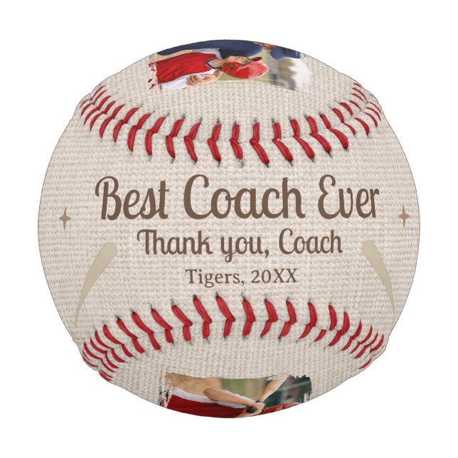 Best Coach Ever 2 Photo Coach Gift Keepsake Baseball (Back)
