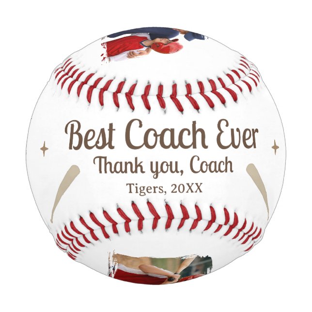 Best Coach Ever 2 Photo Coach Gift Keepsake Baseball (Front)