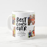 Best coach ever 7 photo collage team gift giant coffee mug<br><div class="desc">With spots for 7 photos,  this collage mug makes a great gift for the best coach ever. Celebrate a successful season and thank your coach with this personalized mug featuring black and white type in a modern brush lettering along with room for a name,  team,  record or other text.</div>