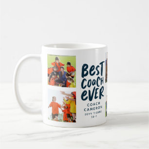 Best coach ever 7 photo collage team gift navy coffee mug