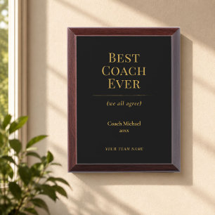 Best Coach Ever Elegant Black Gold Award Plaque