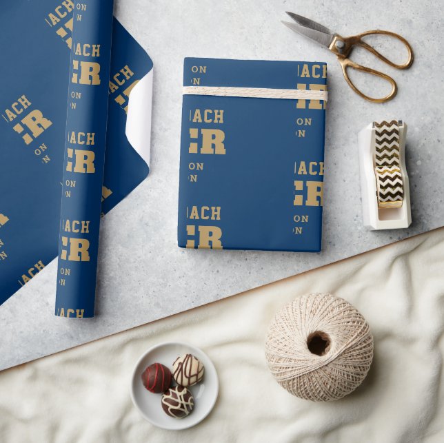 Best Coach Ever Name Year Gold Blue Wrapping Paper (Crafts)
