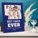 Best Coach Ever Name Year Team Photo Blue White Plaque<br><div class="desc">Best Coach Ever Name Year Team Photo Blue White. Great keepsake gift for your coach whatever your sport. Easily personalize the text and choose your favorite team photo to replace the sample picture. Changes to colors of text and background can be made to better suit your photo if necessary via...</div>