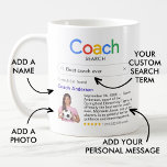 Best Coach Ever Search Results Photo & Message Coffee Mug<br><div class="desc">This fun and inspiring gift mug is the perfect way to honor the best coach ever. Styled like a search engine result, it humorously names your coach as the world's best with your personal message and a custom photo for an extra special touch. The bright, colorful design is modern and...</div>