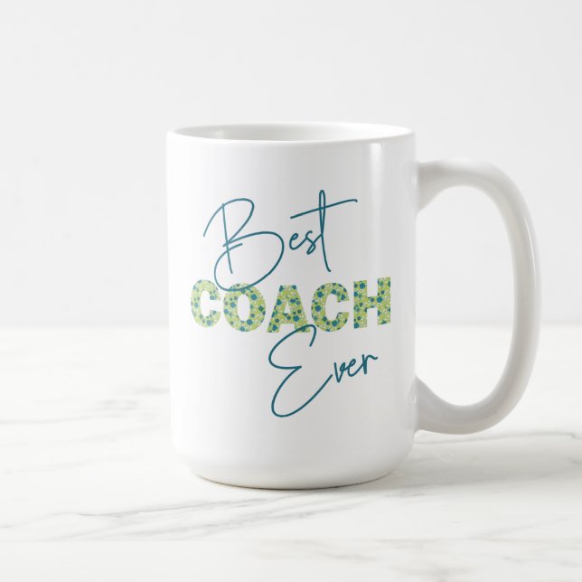 Best Coach Ever Teal Floral Text Personalized Coffee Mug (Right)