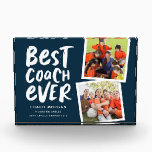 Best coach ever two photo team thank you navy acrylic award<br><div class="desc">Say thank you to a great coach and celebrate a wonderful season with this fun two-photo plaque with a navy blue and white color scheme. Personalize it with your own text too to commemorate a successful season. Makes a great way to show your appreciation for any sports season and athletes...</div>