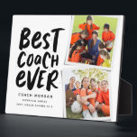 Best coach ever two photo team thank you plaque<br><div class="desc">Say thank you to a great coach and celebrate a wonderful season with this fun two-photo plaque with a black and white color scheme. Personalize it with your own text too to commemorate a successful season. Makes a great way to show your appreciation for any sports season and athletes young...</div>
