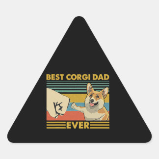 Best Corgi Dad Ever Retro Vintage Sunset Triangle Sticker