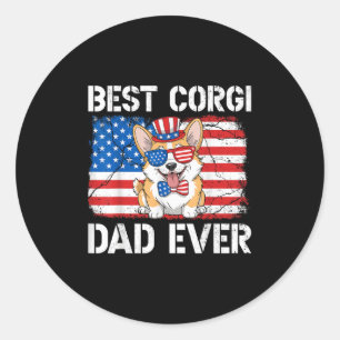 Best Corgi Dad Ever Usa Flag Patriotic Dog 4th Of Classic Round Sticker