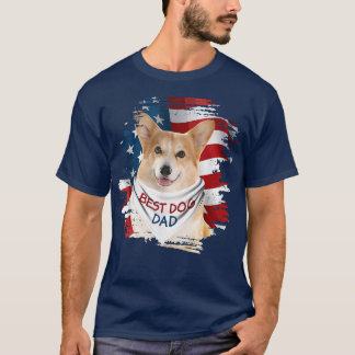 Best Corgi Dog Dad Cute American Flag Happy Father T-Shirt