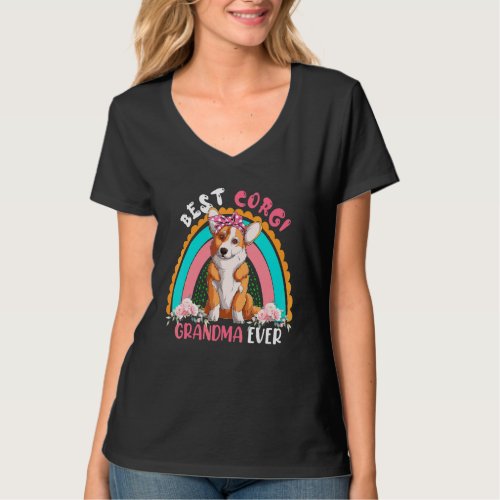 Best Corgi Grandma Ever Cute Rainbow Flowers Dog T_Shirt