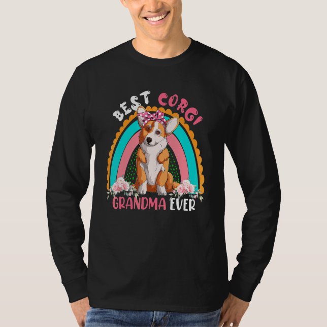 Best Corgi Grandma Ever Cute Rainbow Flowers Dog T-Shirt (Front)