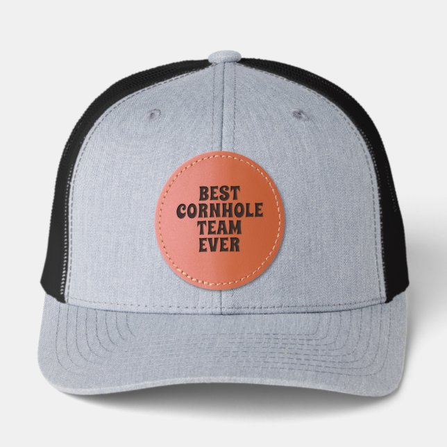 Best Cornhole Team Ever Game  Leather Patch Hat (Front)