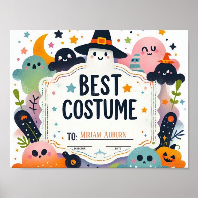 Best Costume Certificate - Cute ghost theme Poster (Front)