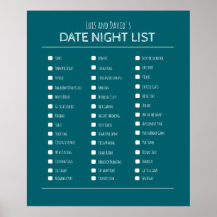Best couple's gift date night bucket list poster