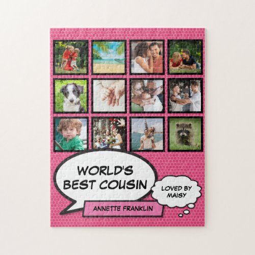 Best Cousin 12 Photo Collage Pink Fun Comic Jigsaw Puzzle
