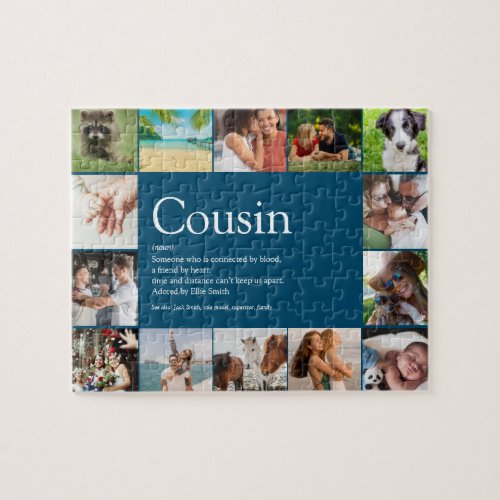 Best Cousin Ever Definition 14 Photo Collage Blue Jigsaw Puzzle