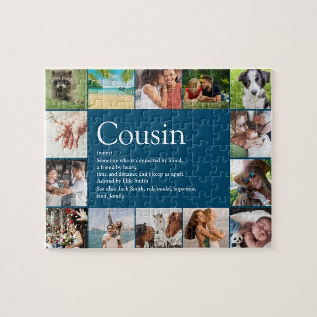 Best Cousin Ever Definition 14 Photo Collage Blue Jigsaw Puzzle (Horizontal)