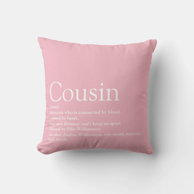 Best Cousin Ever Definition Girly Pink Throw Pillow (Front)