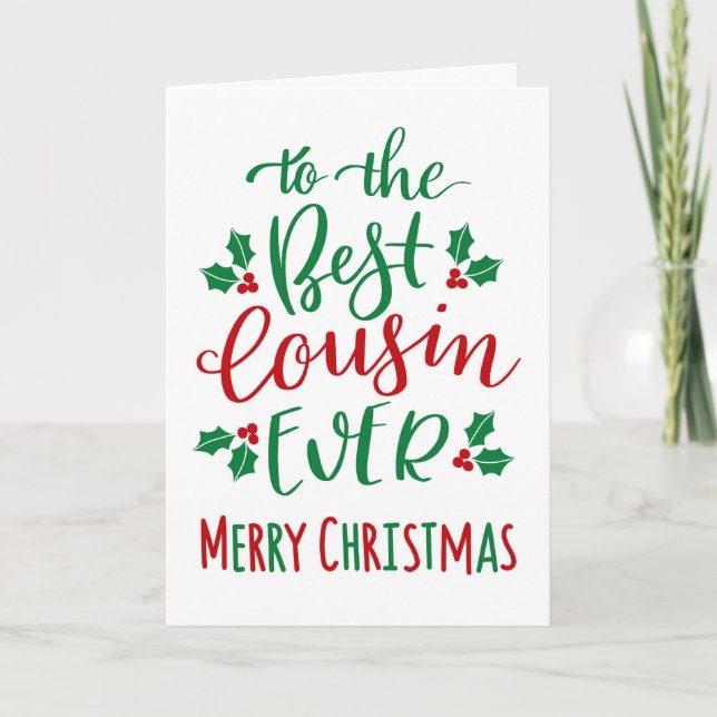 Best Cousin Ever Merry Christmas Typography Card (Front)