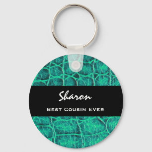 Best COUSIN Ever Teal Green Alligator Print Gift Keychain