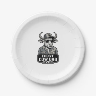 Best Cow Dad Ever Vintage Engraving Design_1 Paper Plates