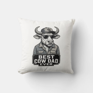 Best Cow Dad Ever Vintage Engraving Design_1 Throw Pillow