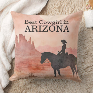 Best Cowgirl in Arizona Vintage Western Horse Art Throw Pillow