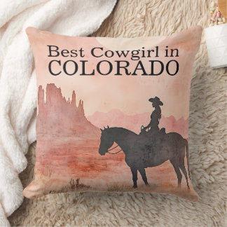 Best Cowgirl in Colorado Vintage Western Horse Art Throw Pillow