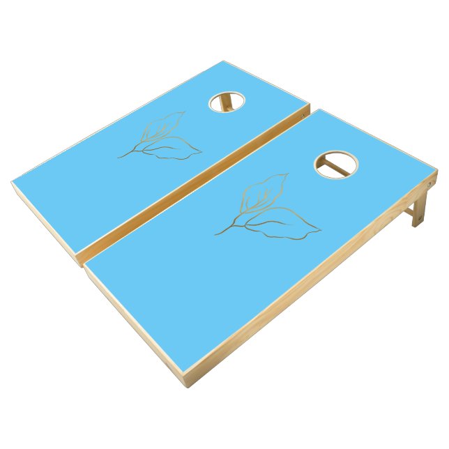 Best Custom Branded Natural Wood Blue Cornhole Set (Angled)