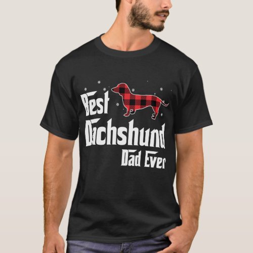Best Dachshund Dad Ever Red Plaid Christmas For Do T_Shirt