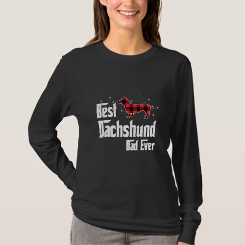 Best Dachshund Dad Ever Red Plaid Christmas For Do T_Shirt