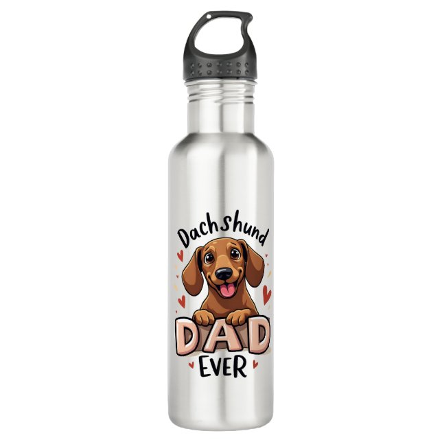 Best Dachshund Dad Ever T Shirt Stainless Steel Water Bottle (Front)