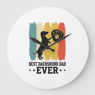 Best Dachshund Dad Ever Vintage Baseball Dog Shirt Large Clock
